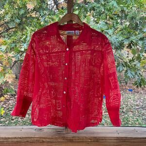 Chico's Women's Vintage Red Asian Print Lightweight Jacket Size 3 (U.S. XL)